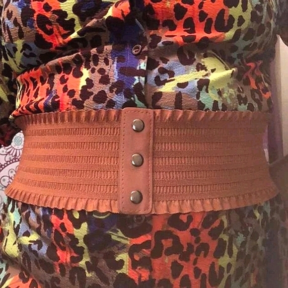 Plus size Ultra Wide Brown corset elastic boho stretch ren faire waist belt - Picture 6 of 9